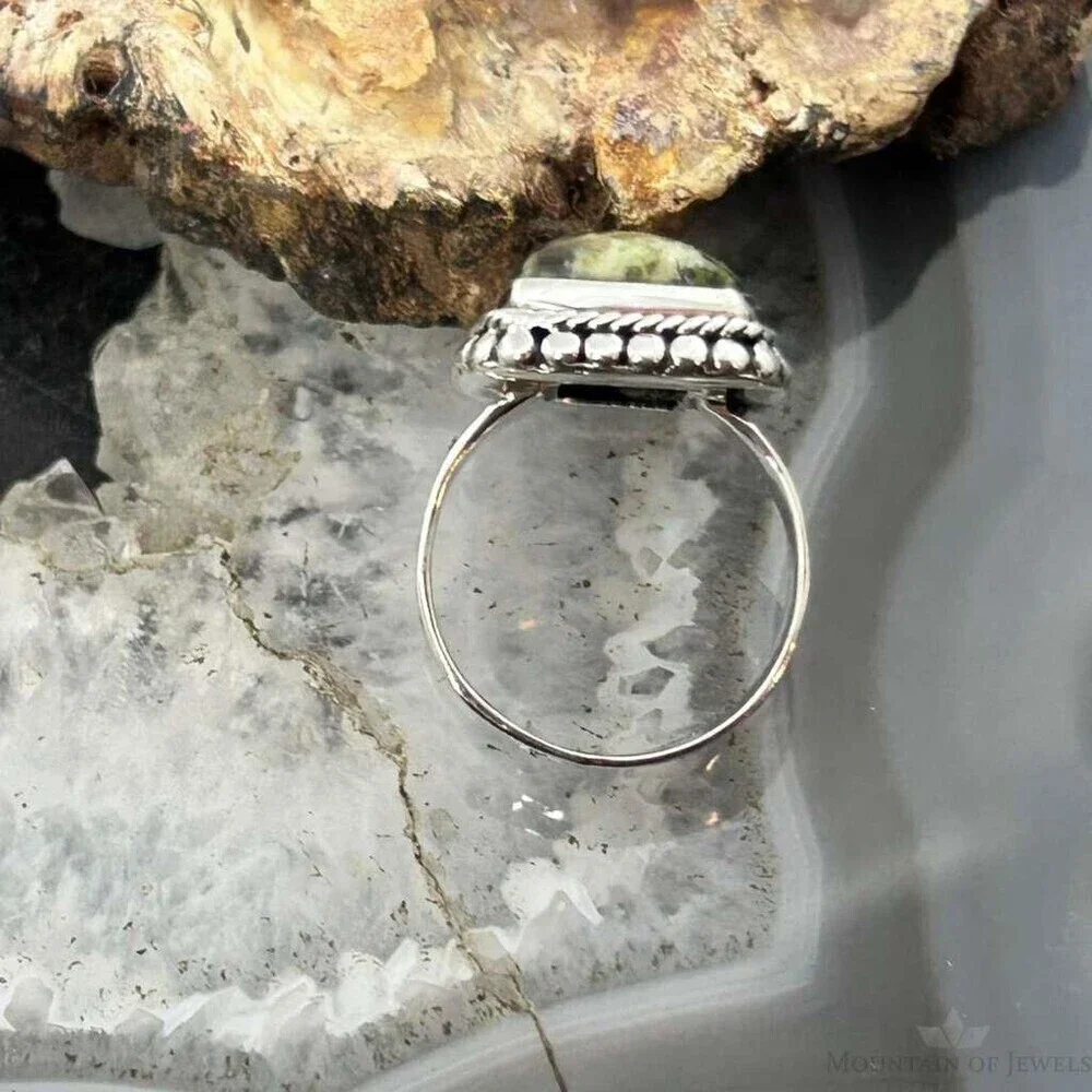 Sterling Southwestern Style Rectangle Chrome Chalcedony Bar Ring S 6.5 For Women